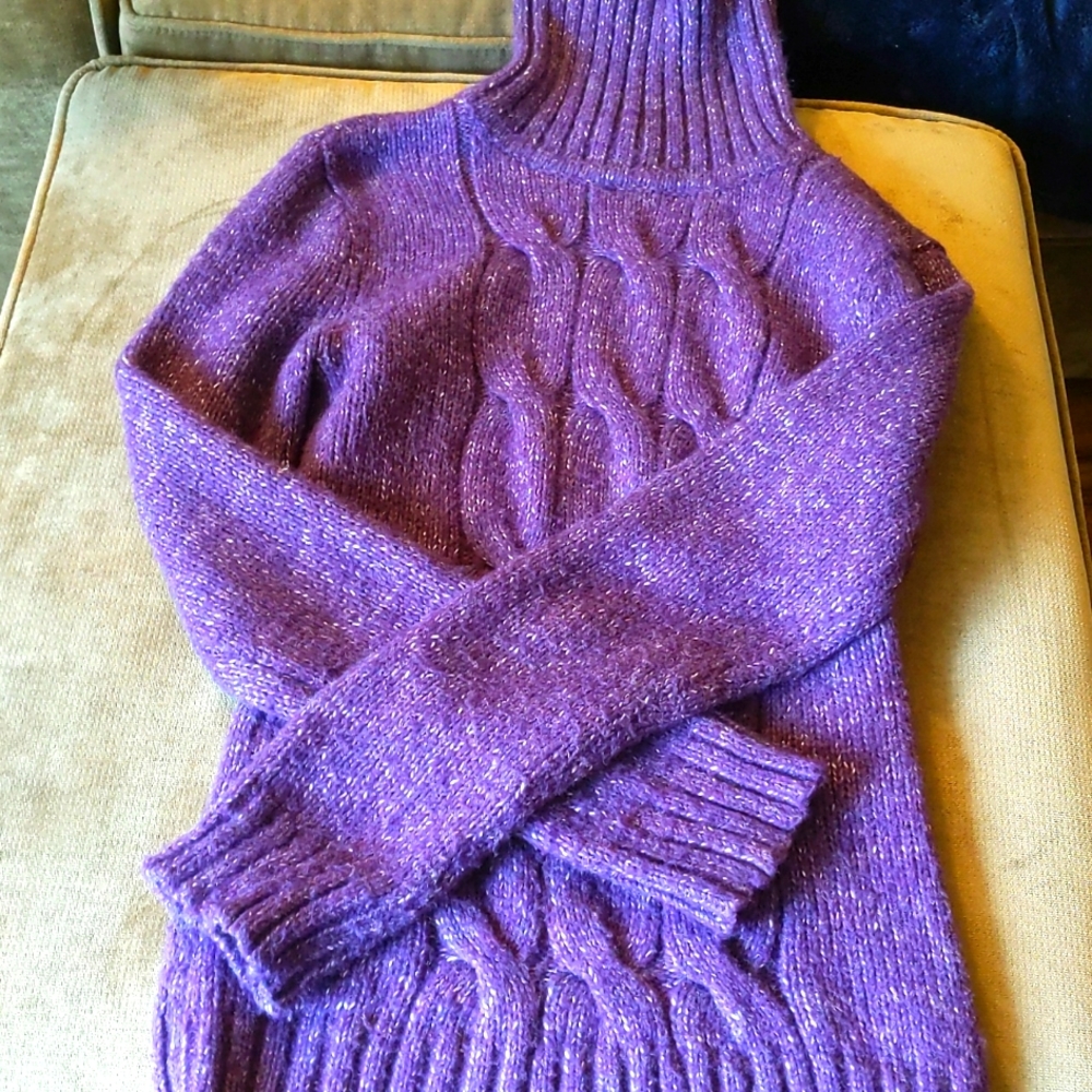 New York & Company Acrylic/polyester/wool purple cable front sweater.